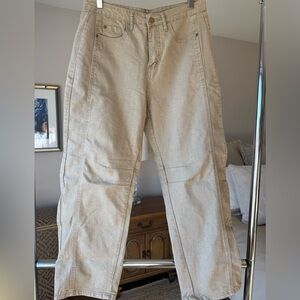 Womens Mid Rise Jeans Barrel Wide Leg, Beige (size L)